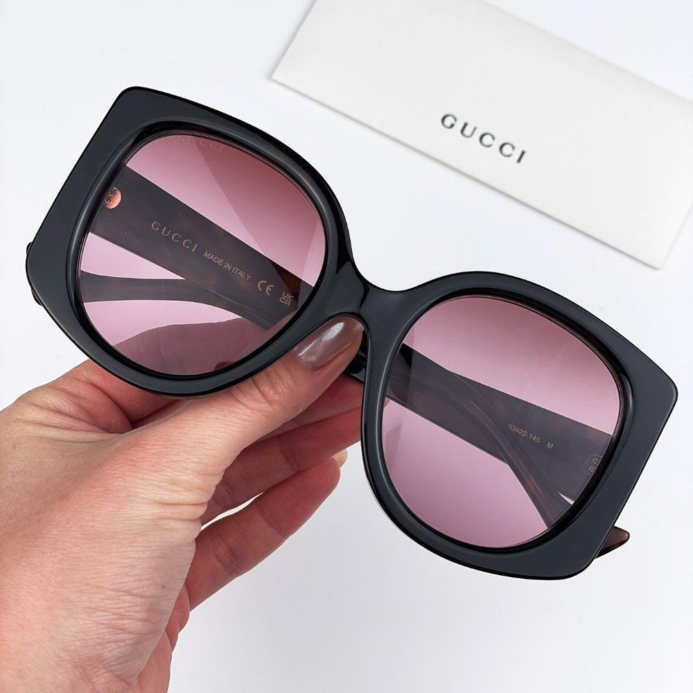 Gucci GG1257S 003 Sunglasses Havana Gradient Red Butterfly Oversized Women - Picture 3 of 14